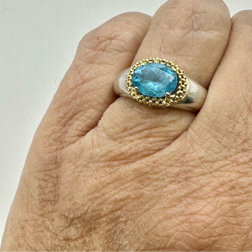 Lagos Caviar Silver & Gold Faceted Blue Topaz Ring Size 7 - Picture 13 of 13